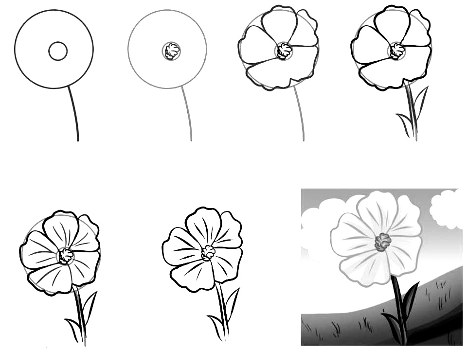 How to draw a simple flower step by step with pencil 18 lessons HOW