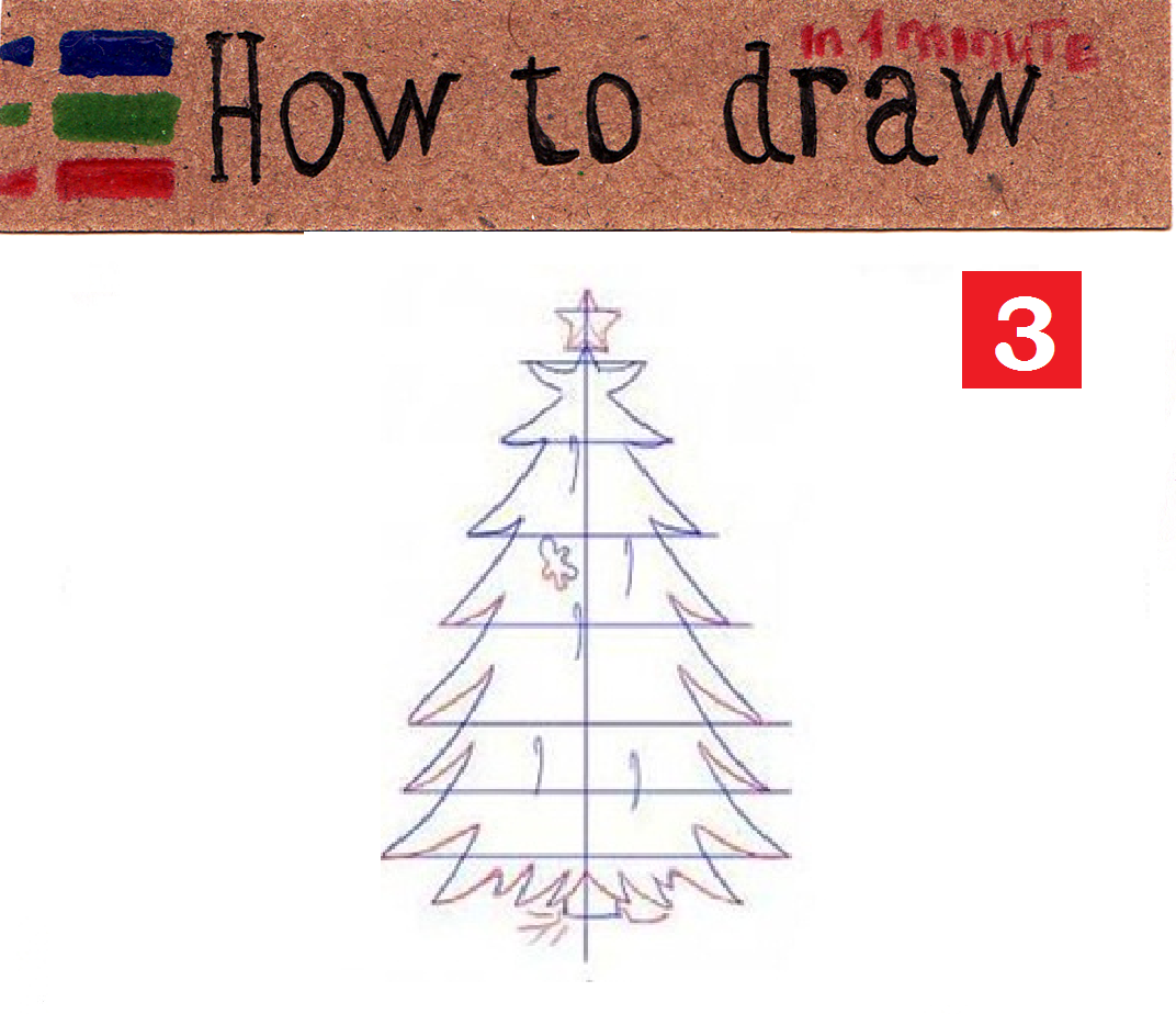 How to draw a Christmas tree step by step, easy 6 step tutorial