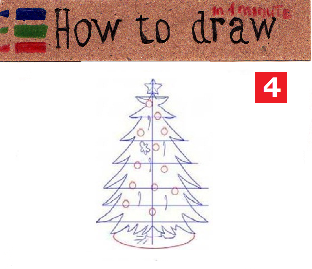 How to draw a Christmas tree step by step, easy 6 step tutorial