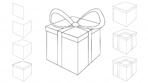 How to draw a Christmas present - easy lesson for children