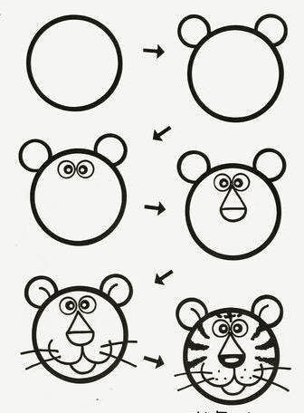 A simple step-by-step way to draw a cartoon tiger head - Way 3