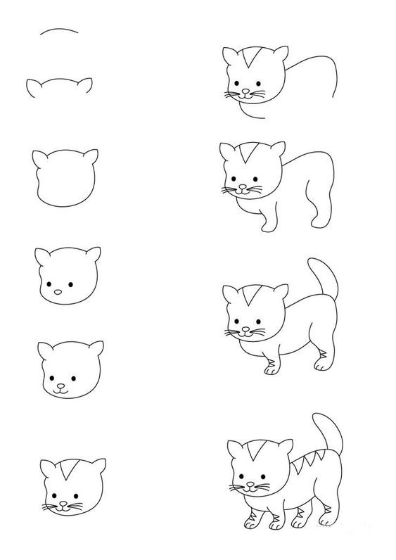 A simple step-by-step way to draw a cartoon tiger cub - way 3